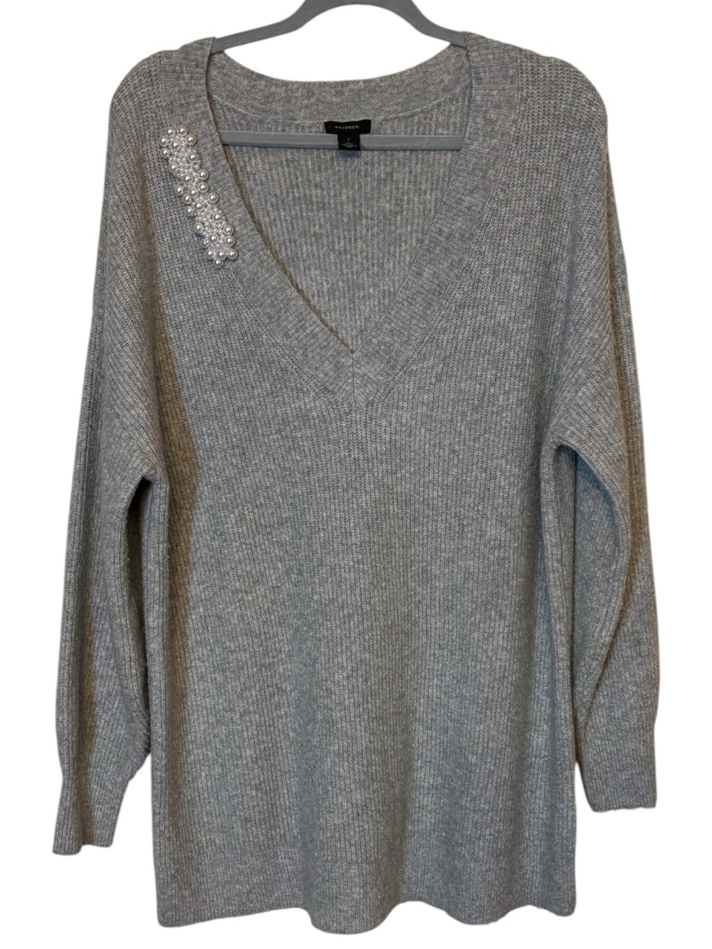 Halogen Gray Pearl Embellishment Oversized Sweater Size 1X